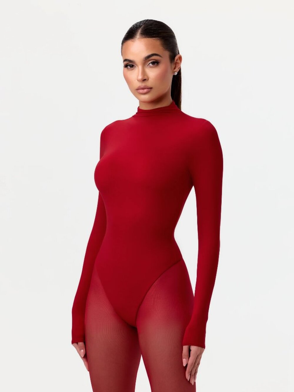 Naked Wardrobe Mock Neck Bodysuit - Ruby Red